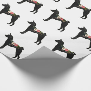 Basenji Dog Breed Boho Floral Silhouette Wrapping Paper