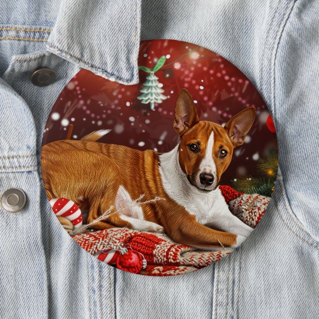Basenji Dog Christmas Festive  6 Cm Round Badge (In Situ)
