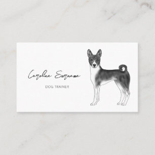 Basenji Dog Drawing In Black And White Minimalist Business Card