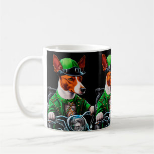 Basenji Dog driving bike St. Patrick's Day Coffee Mug