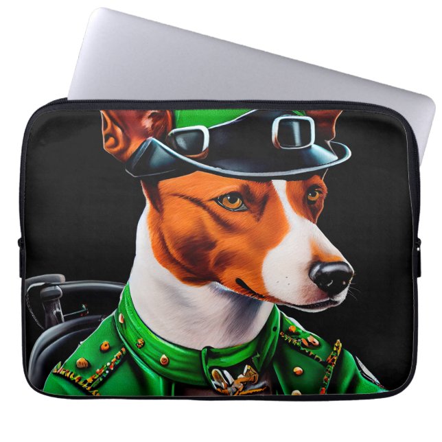 Basenji Dog driving bike St. Patrick's Day Laptop Sleeve (Front)