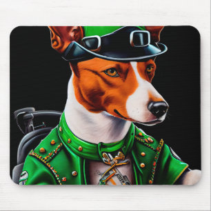 Basenji Dog driving bike St. Patrick's Day Mouse Pad