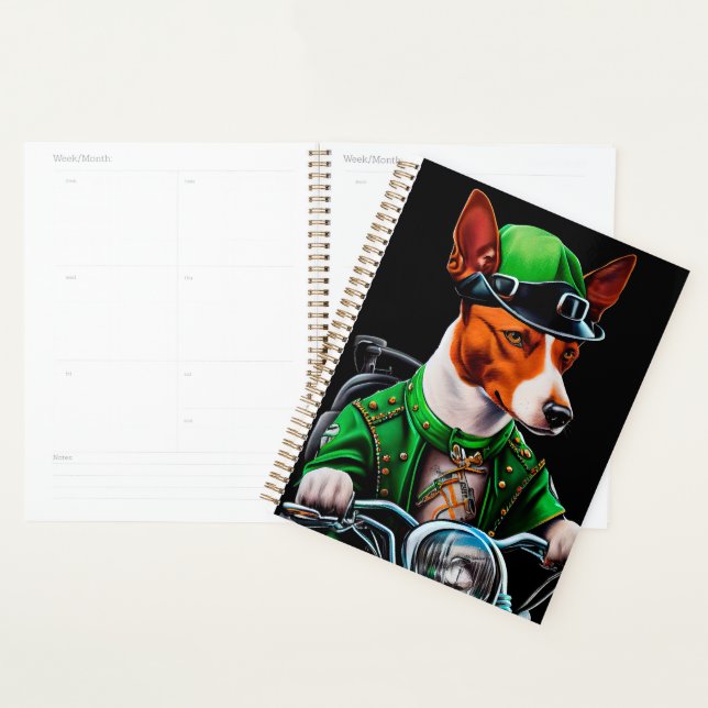 Basenji Dog driving bike St. Patrick's Day Planner (Display)