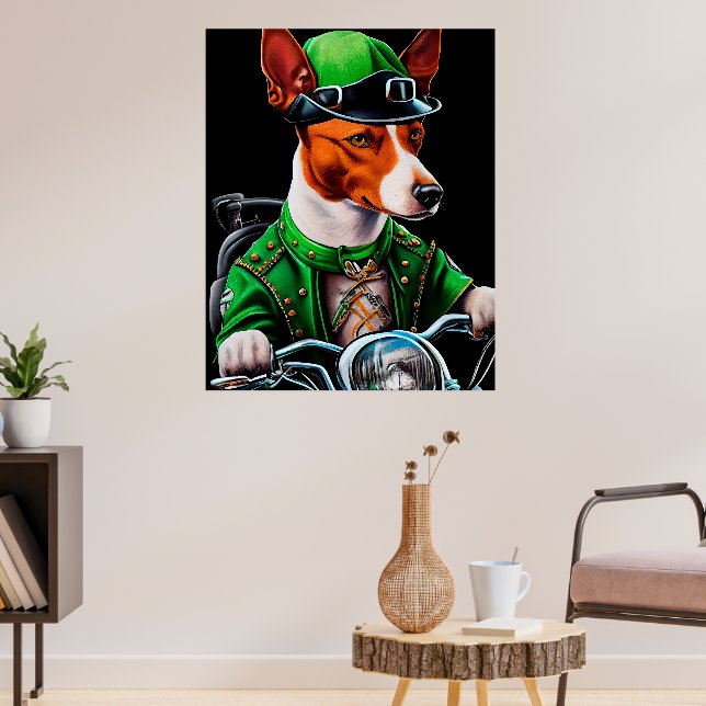 Basenji Dog driving bike St. Patrick's Day Poster (Living Room 3)