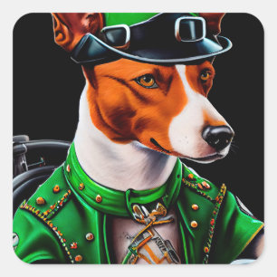 Basenji Dog driving bike St. Patrick's Day Square Sticker