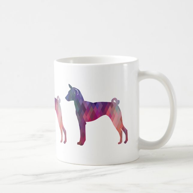 Basenji Dog Geo Pattern Silhouette Pink Coffee Mug (Right)