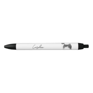 Basenji Dog In Black And White With Custom Name Ink Pen
