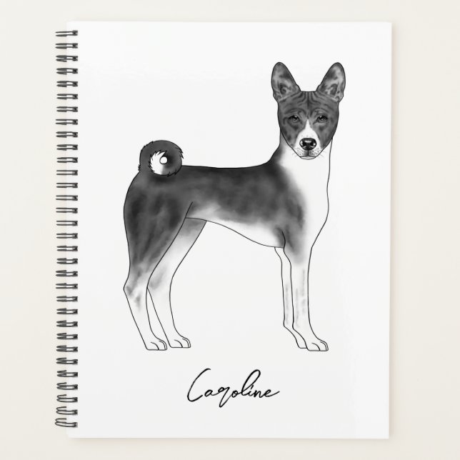 Basenji Dog In Black And White With Custom Text Planner (Front)