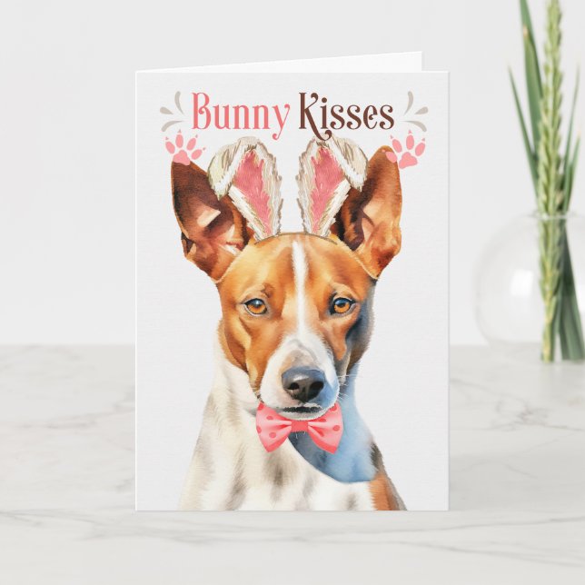 Basenji Dog in Bunny Ears for Easter Holiday Card (Front)