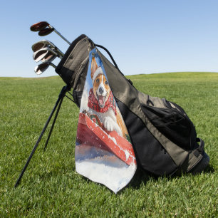 Basenji Dog in Sledge Let it Snow Christmas Golf Towel