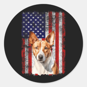 Basenji Dog Lover US Flag 4th of July Patriotic Classic Round Sticker