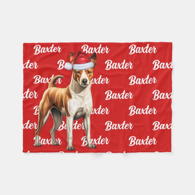 Basenji Dog Name Patterned Christmas Fleece Blanket (Front (Horizontal))