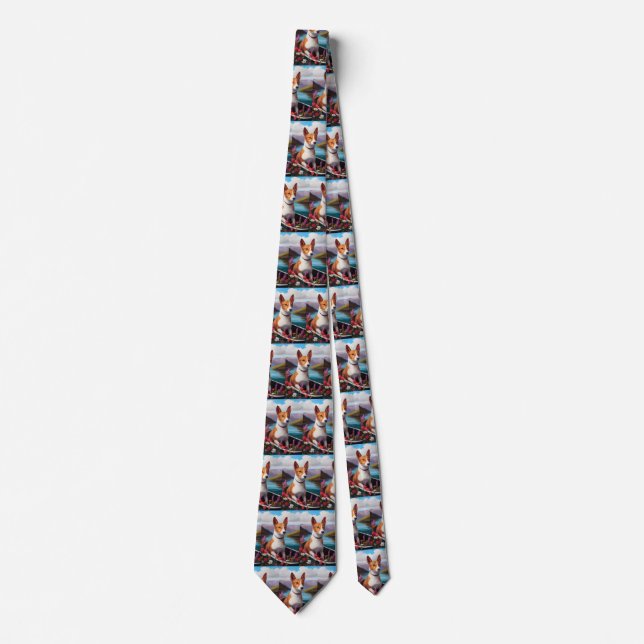 Basenji Dog on a Paddle: A Scenic Adventure Tie (Front)
