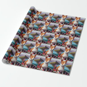 Basenji Dog on a Paddle: A Scenic Adventure  Wrapping Paper