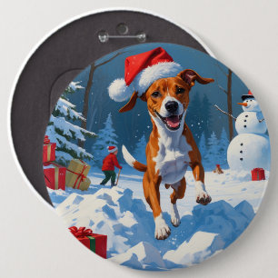 Basenji Dog Playing in Snow Winter Scene 6 Cm Round Badge