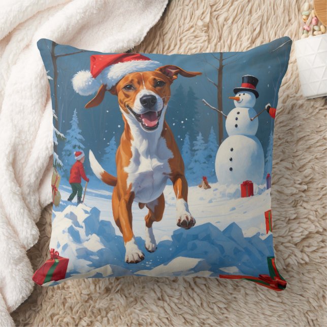 Basenji Dog Playing in Snow Winter Scene Cushion (Blanket)