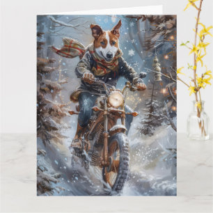 Basenji Dog Riding Motorcycle Christmas Card