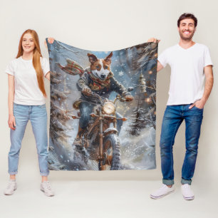 Basenji Dog Riding Motorcycle Christmas Fleece Blanket