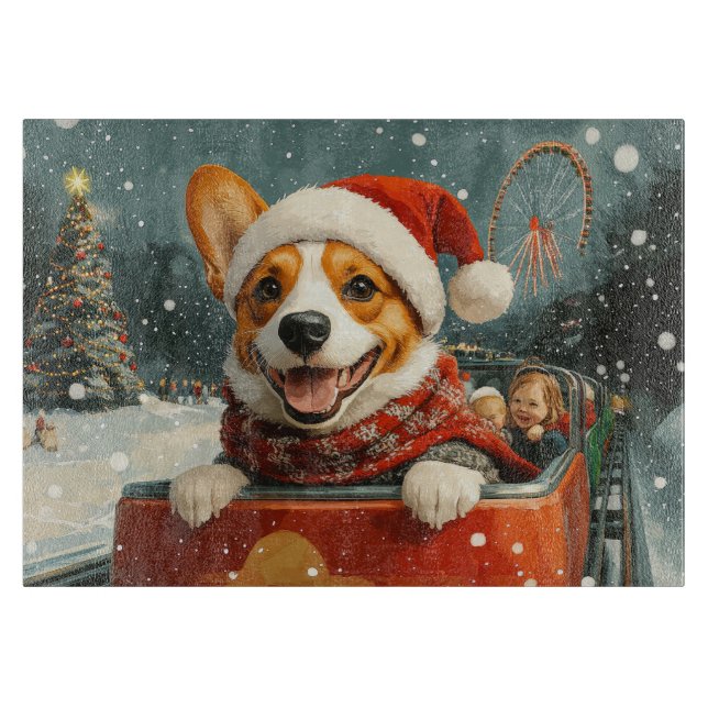 Basenji Dog Roller Coaster Christmas Cutting Board (Front)