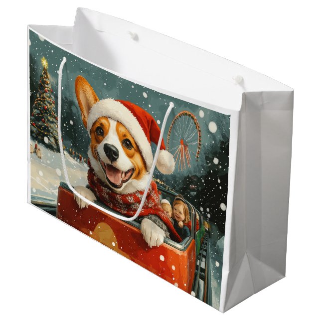 Basenji Dog Roller Coaster Christmas Large Gift Bag (Front Angled)