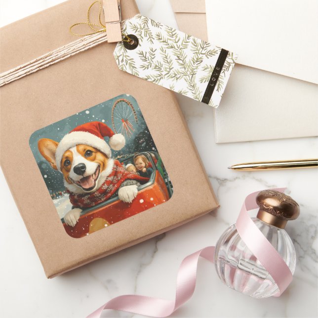 Basenji Dog Roller Coaster Christmas Square Sticker (Gifting)