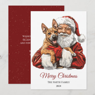 Basenji Dog Santa Claus Christmas Holiday Card