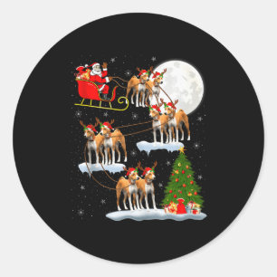 Basenji Dog Santa Sleigh Flying Funny Magical Chri Classic Round Sticker
