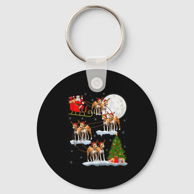 Basenji Dog Santa Sleigh Flying Funny Magical Chri Key Ring (Front)