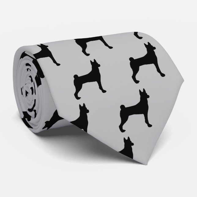 Basenji Dog Silhouette Tie (Rolled)
