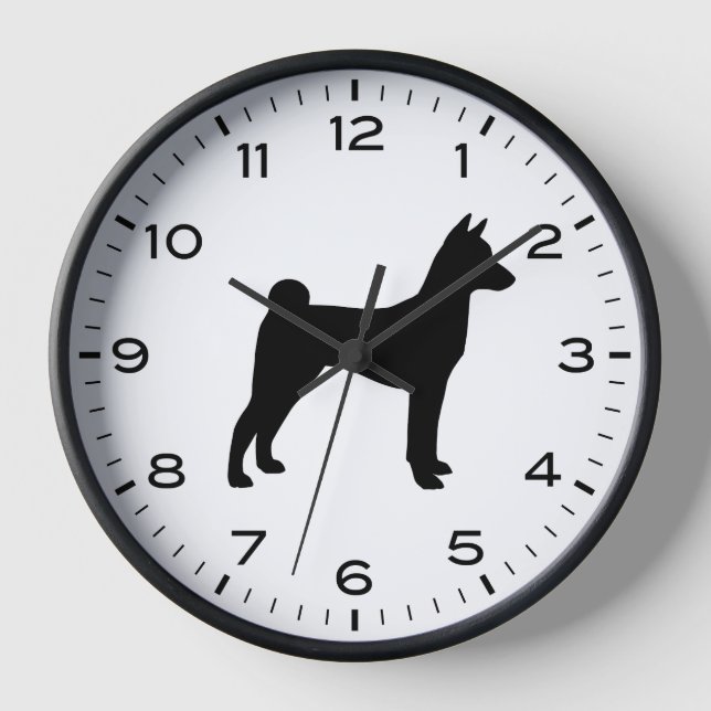 Basenji Dog Silhouette with Numbers and Minutes Clock (Front)