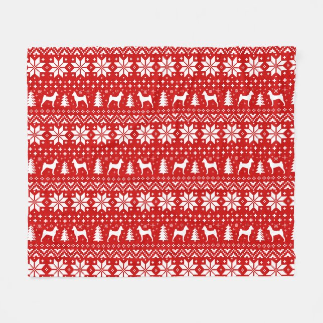 Basenji Dog Silhouettes Christmas Holiday Pattern Fleece Blanket (Front (Horizontal))