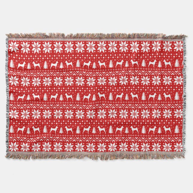 Basenji Dog Silhouettes Christmas Holiday Pattern Throw Blanket (Front)
