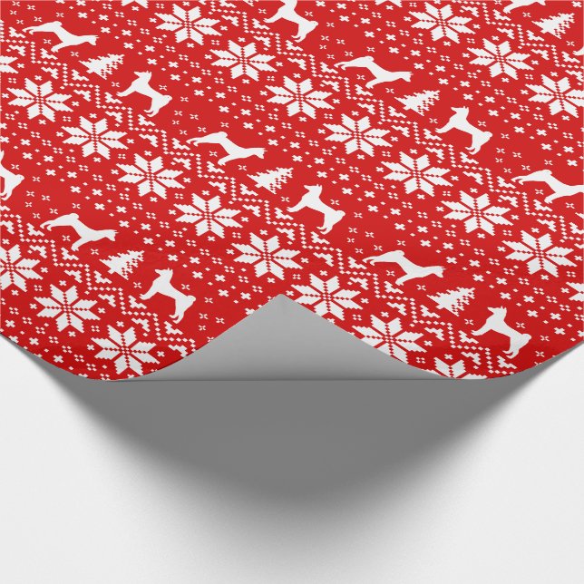 Basenji Dog Silhouettes Christmas Holiday Pattern Wrapping Paper (Corner)