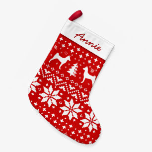 Basenji Dog Silhouettes Holiday Pattern Cute Xmas Small Christmas Stocking