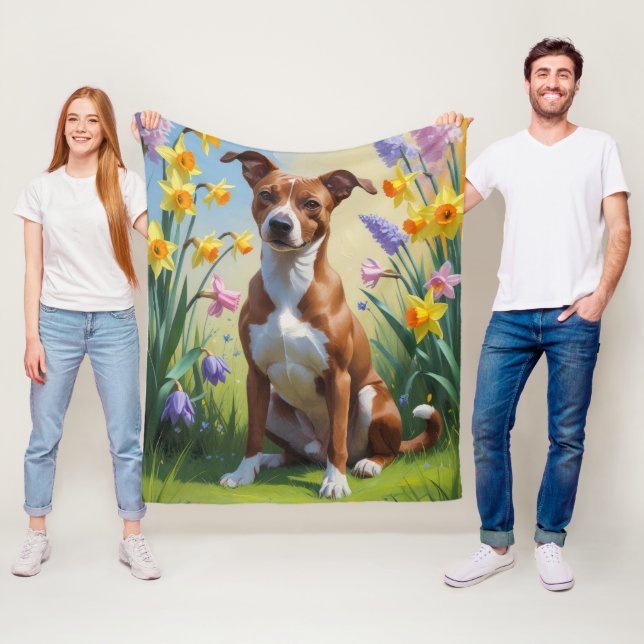 Basenji Dog Spring Flowers Painting  Fleece Blanket (In Situ)