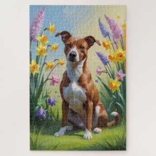 Basenji Dog Spring Flowers Painting Jigsaw Puzzle