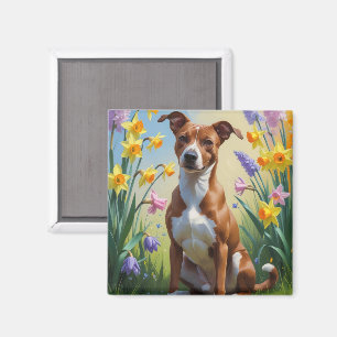 Basenji Dog Spring Flowers Painting Magnet
