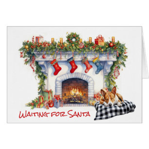 Basenji Dog Wait for Santa Christmas Fireplace