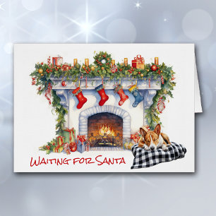 Basenji Dog Wait for Santa Christmas Fireplace