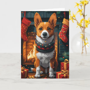 Basenji Dog With Christmas Gifts Fireplace Card