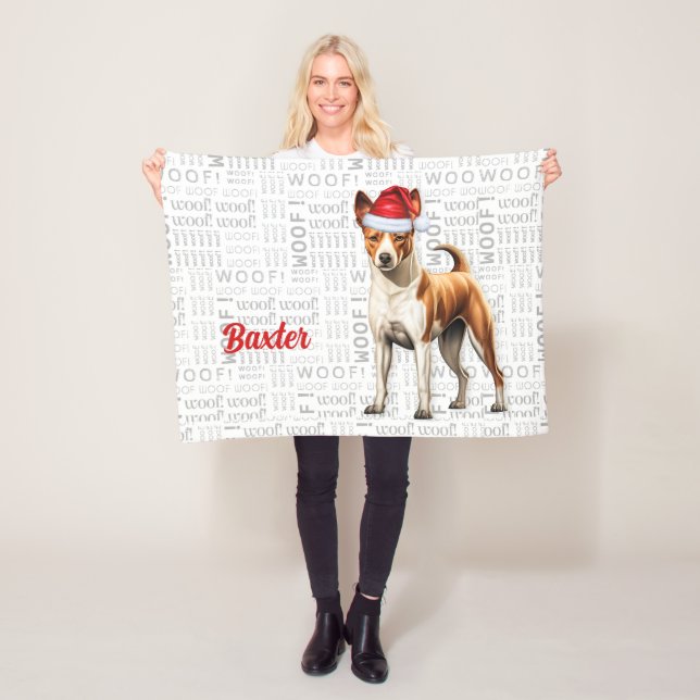 Basenji Dog with Name Christmas Holiday Fleece Blanket (In Situ)