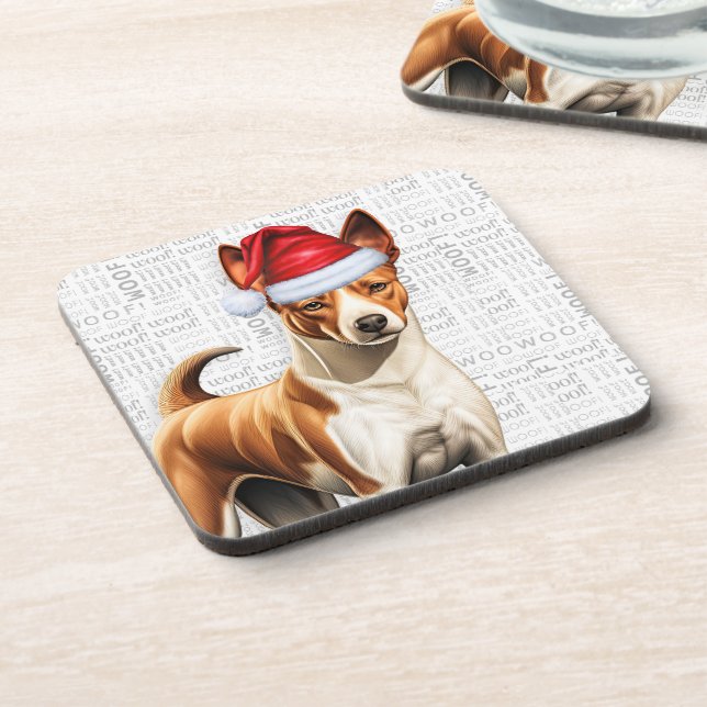 Basenji Dog Woof Word Art Holiday Coaster (Left Side)