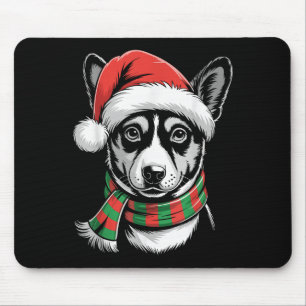 Basenji Dog Xmas Santa Hat Scarf Christmas Costume Mouse Pad