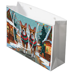 Basenji Dogs Christmas Snow Holiday  Large Gift Bag