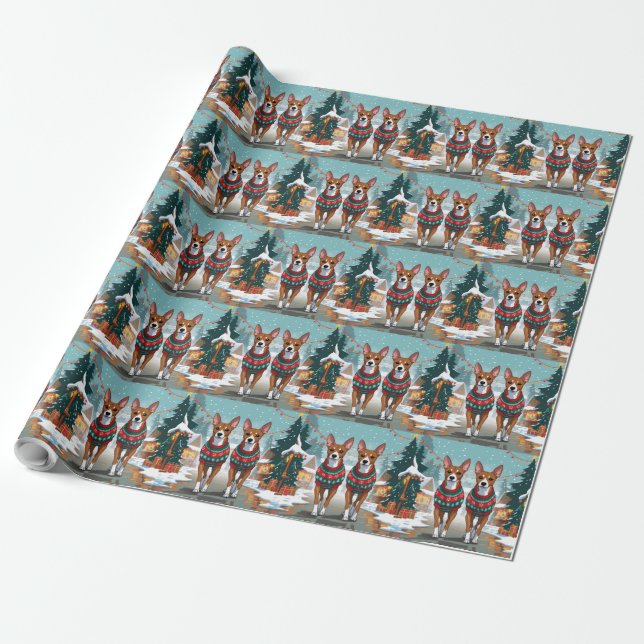 Basenji Dogs Christmas Snow Holiday  Wrapping Paper (Unrolled)