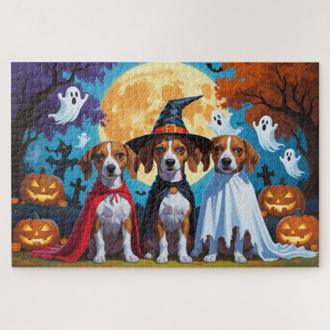 Basenji Dogs Pumpkin Halloween Funny Jigsaw Puzzle (Horizontal)
