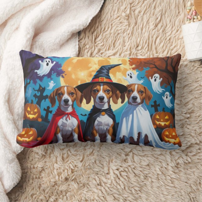 Basenji Dogs Pumpkin Halloween Funny Lumbar Cushion (Blanket)