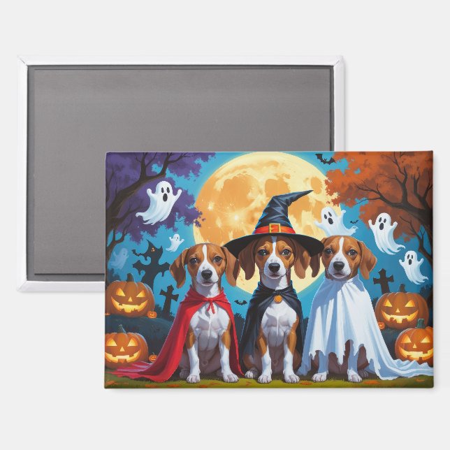 Basenji Dogs Pumpkin Halloween Funny Magnet (Front/Back)
