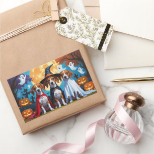 Basenji Dogs Pumpkin Halloween Funny Rectangular Sticker