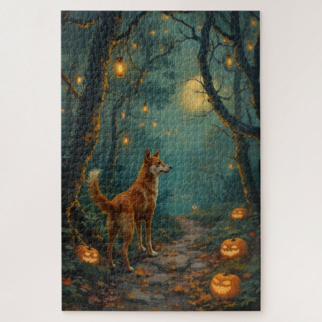 Basenji Enchanted Forest Halloween Artwork Jigsaw Puzzle (Vertical)